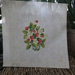 Vintage Needlepoint Canvas Strawberries Strawberry 12"x12"